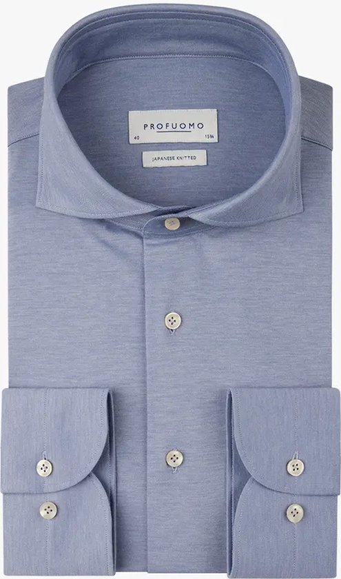 Profuomo - Japanese Knitted Overhemd Melange Blauw - Heren - Slim-fit