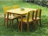 MYLIA Salon de jardin enfant en bois d'acacia jaune : 4 chaises et 1 table - GOZO L 80 cm x H 57 cm x P 60 cm