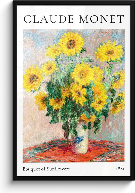 Fotolijst inclusief poster - Posterlijst 60x90 cm - Posters - Claude Monet - Bouquet of Sunflowers - Kunst - Oude meesters - Foto in lijst decoratie - Wanddecoratie woonkamer - Muurdecoratie slaapkamer