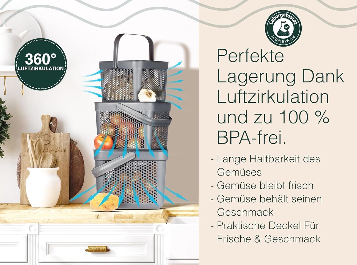 Theo&Cleo Aardappelbewaarcontainerset, Retro Design Aardappelpot Uienpot Grote Metalen Bewaarpot Keukenopberger Kan Aardappelen Lang Bewaren Beige 2250627524