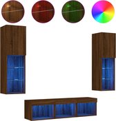 vidaXL - 5-delige - Tv-wandmeubelset - met - LED - bewerkt - hout - bruineikenkleur