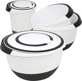 Mengkommen, beautiful salad and mixing bowls with non-slip bottom, pouring spout, non-slip handle, and splash protection lid with stirring opening.