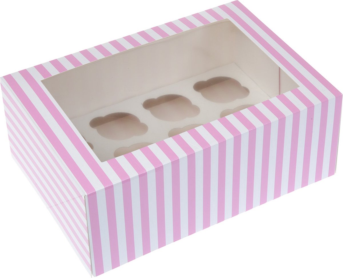 House of Marie Mini Cupcake Box 12 - Circus Roze pk/2