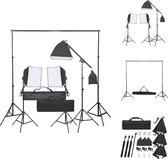 vidaXL Fotostudioset - LED Continuverlichting - 40x40 cm Softbox - Zwart Aluminium Achtergrondset - 78-210 cm Statief - 155-300 cm Breedte - Fotostudio Set