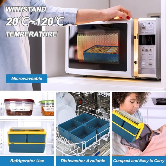 Lunchbox Van 1400 Ml Met 3 Compartimenten 2 Laags Lekvrije Bento Box