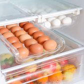 Doorzichtige plastic koelkastbox-organizer met automatische intrekbare lade, organizer voor voedsel (groenten / fruit / eieren) of keukengerei, keukenkoelkast / vriezer / voorraadkastorganizer