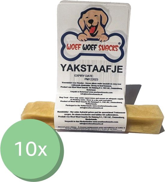 Woef Woef Snacks Hondensnacks Yakstaafjes - 10 stuks - Kauwsnacks Vegetarisch Yak kaas Alle honden en alle leeftijden vanaf 3 maanden Geen toevoegingen