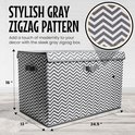 Grijze opbergdoos met zigzagpatroon en deksel, met afmetingen 24.5" x 13" x 16".