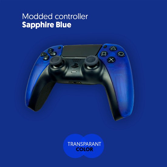 Playstation 5 controller - Sapphire Blue Modded Front & Backshell - Modded Dualsense - Geschikt voor Playstation 5 & PC