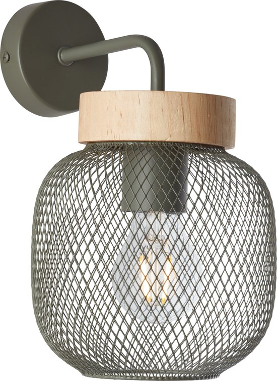 Brilliant lamp Giada wandlamp olijfgroen/hout metaal groen 1x A60, E27, 40 W