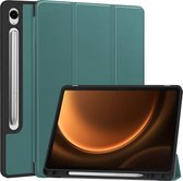 Hoes Geschikt voor Samsung Galaxy Tab S9 FE Hoes Luxe Hoesje Case Met Uitsparing Geschikt voor S Pen - Hoesje Geschikt voor Samsung Tab S9 FE Hoes Cover - Donkergroen .