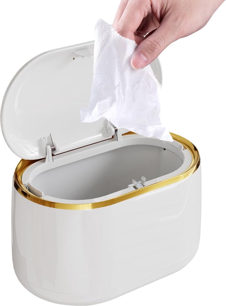 Goedkoopste Tafelvuilnisemmer met deksel, kleine tafelafvalemmer 2 l, mini-tafelvuilnisemmer voor kantoor, kinderkamer, bureau, badkamer, keuken (wit