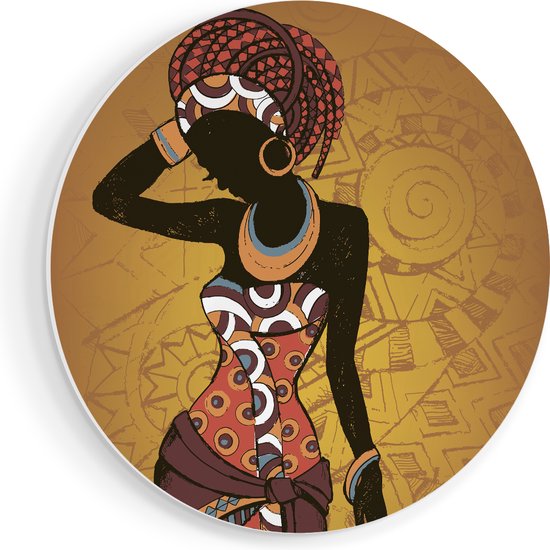 Artaza Forex Muurcirkel Getekende Afrikaanse Vrouw - Abstract - 60x60 cm - Wandbord - Wandcirkel - Rond Schilderij - Wanddecoratie Cirkel