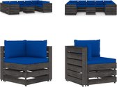 vidaXL 10-delige Loungeset met kussens grijs geïmpregneerd hout - Pallet Loungeset - Pallet Loungesets - Tuinset - Tuinsets