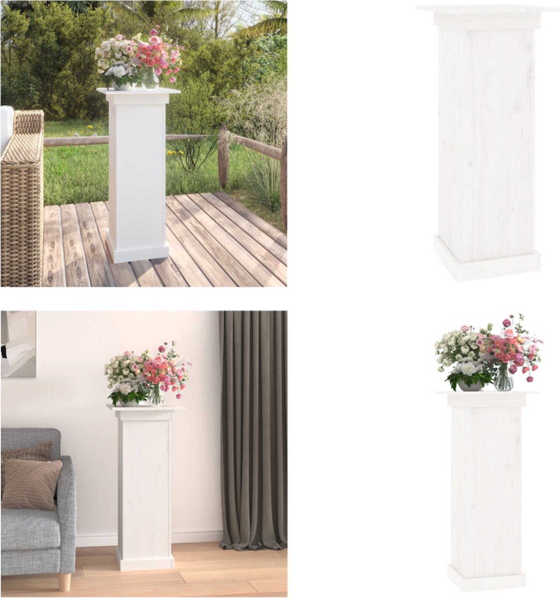 VidaXL -Bloemenstandaard-40x40x90-cm-massief-grenenhout-wit Plantenstandaard Plantenstandaards Pilaar Bloemenrek