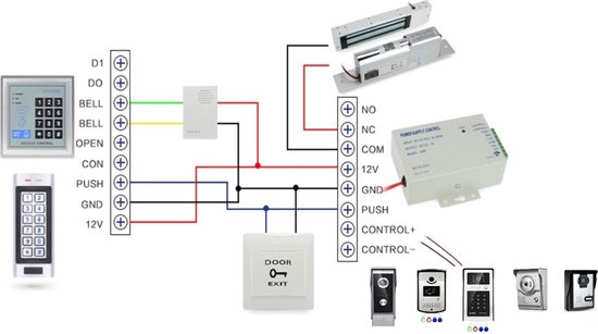 KUMU Biometrisch toegangscontrolesysteem, 13,56 MHz, IP68, waterdicht toetsenbord voeding elektrisch slot 15 stuks complete set sleutelhangers voor thuisveiligheid (met Drop Bolt Lock