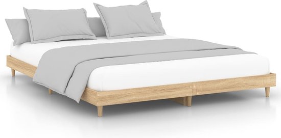vidaXL Bedframe bewerkt hout gerookt eikenkleurig 160x200 cm, bed, bed ombouw, 2 persoonsbed, bedbodem, slaapkamermeubel, tweepersoonsbed