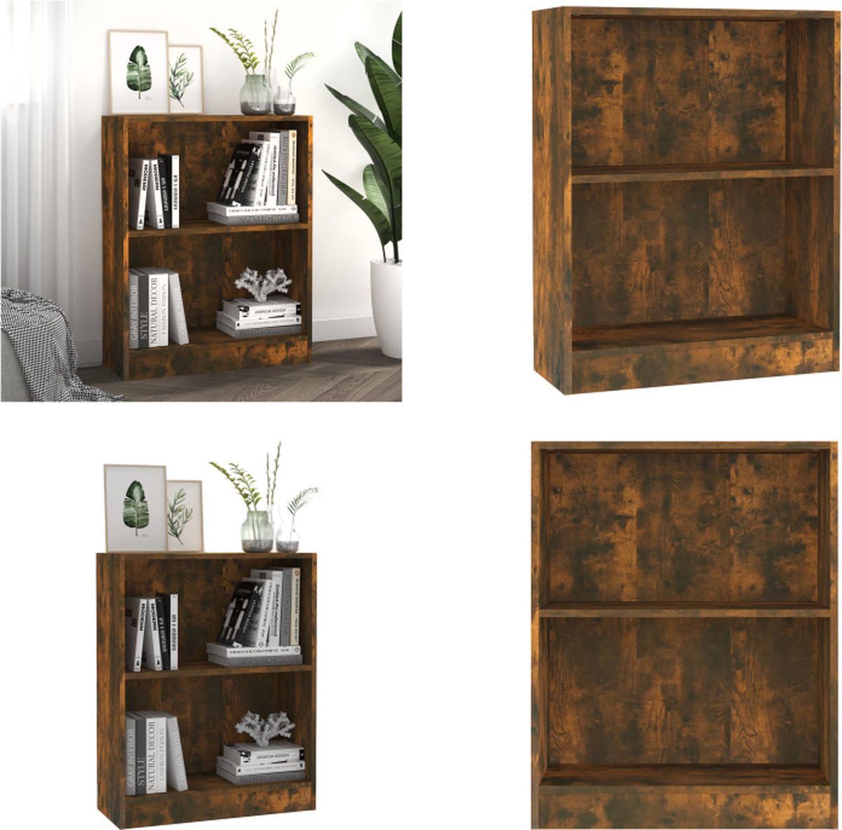 vidaXL - Boekenkast - 60x24x76 - cm - bewerkt - hout - gerookt - eikenkleurig