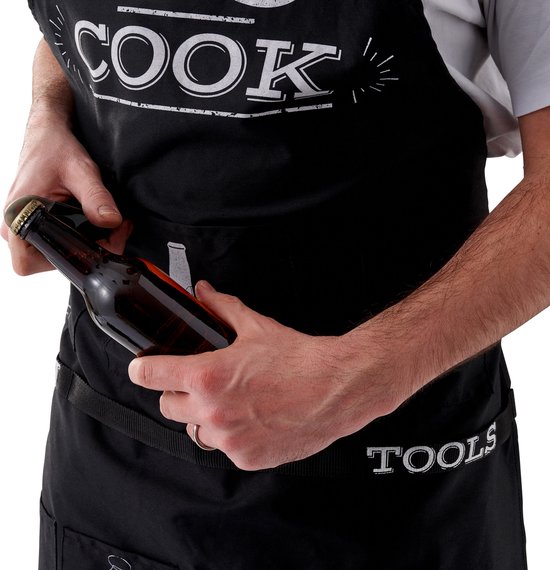 BRAMBLE - Tablier amusant pour hommes, tablier de barbecue avec capuche, 7 poches et décapsuleur attachés - Cadeau Uniek pour Noël, anniversaires et Vaderdag