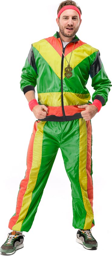 Original Replicas - Jaren 80 & 90 Kostuum - 80s Retro Trainingspak Rasta Carnaval - Man - Geel, Groen, Roze, Multicolor - 3XL - Carnavalskleding - Verkleedkleding
