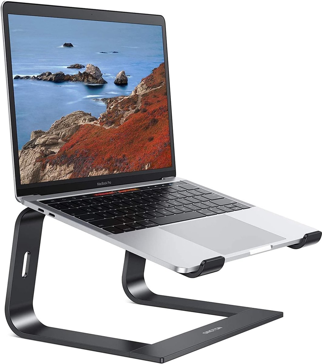Laptopstandaard, notebookstandaard met ventilatie, universele PC Riser Ergonomische laptophouder aluminium voor laptops van 10-16 inch zoals MacBook Pro/Air, HP, Dell, Lenovo, Huawei, zwart