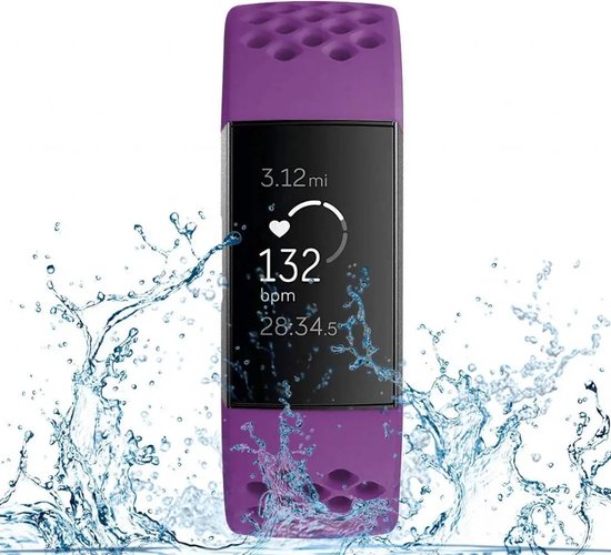 Bandje Voor Fitbit Charge 3 & 4 Sport Point Band - Donkerpaars - Maat ...