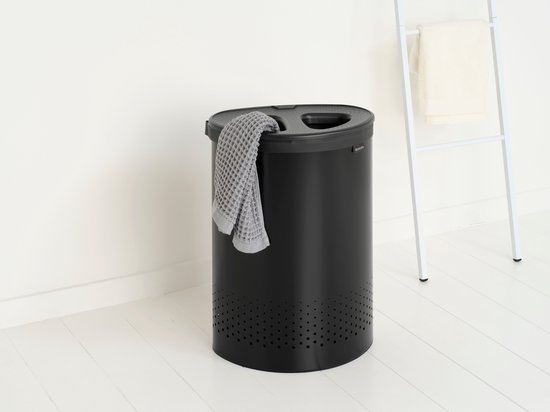 Home4You Wasmand met deksel – RVS – Wit – 37L – 29 × 54 cm – Met luchtgaten