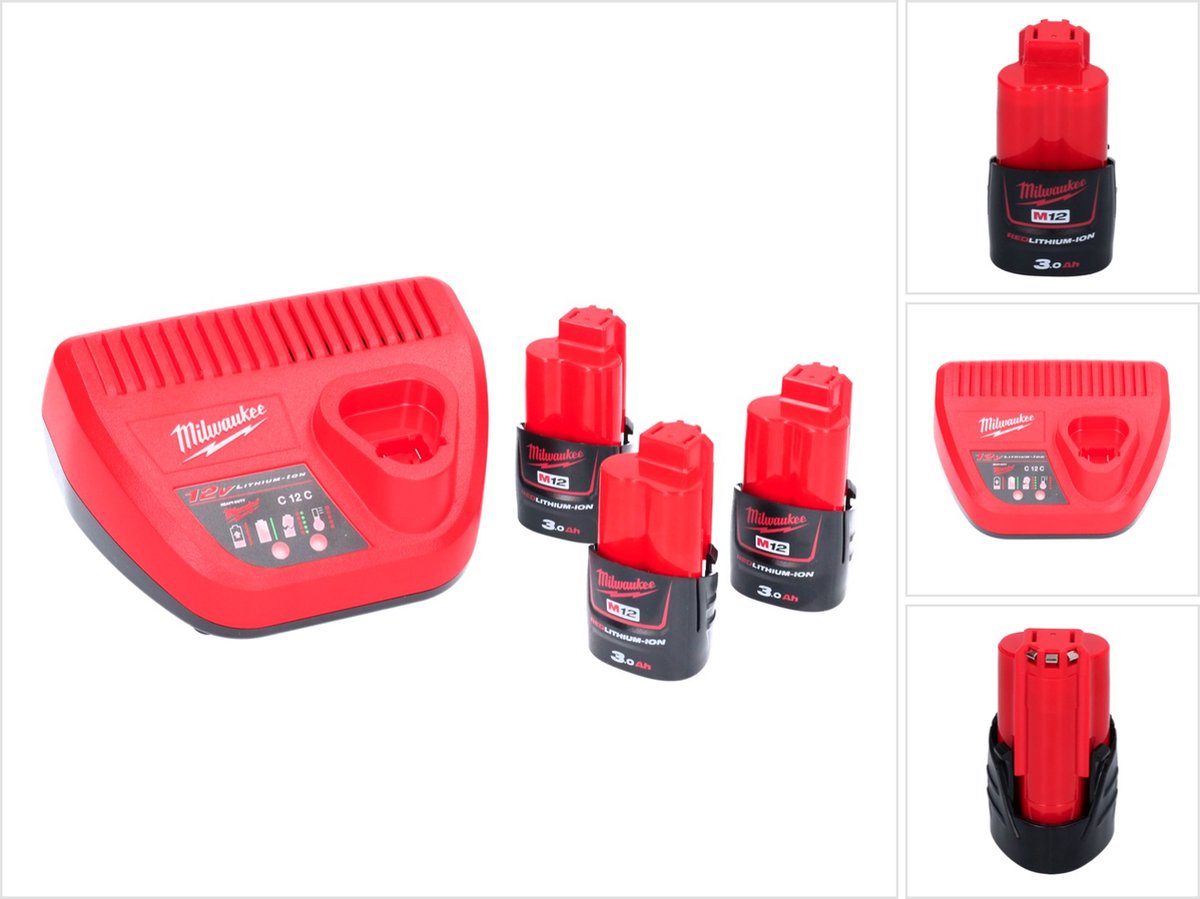 Milwaukee M12 NRG-303™ NRG Pack 3x accu 12V 3.0Ah + C12C lader - 4933459207
