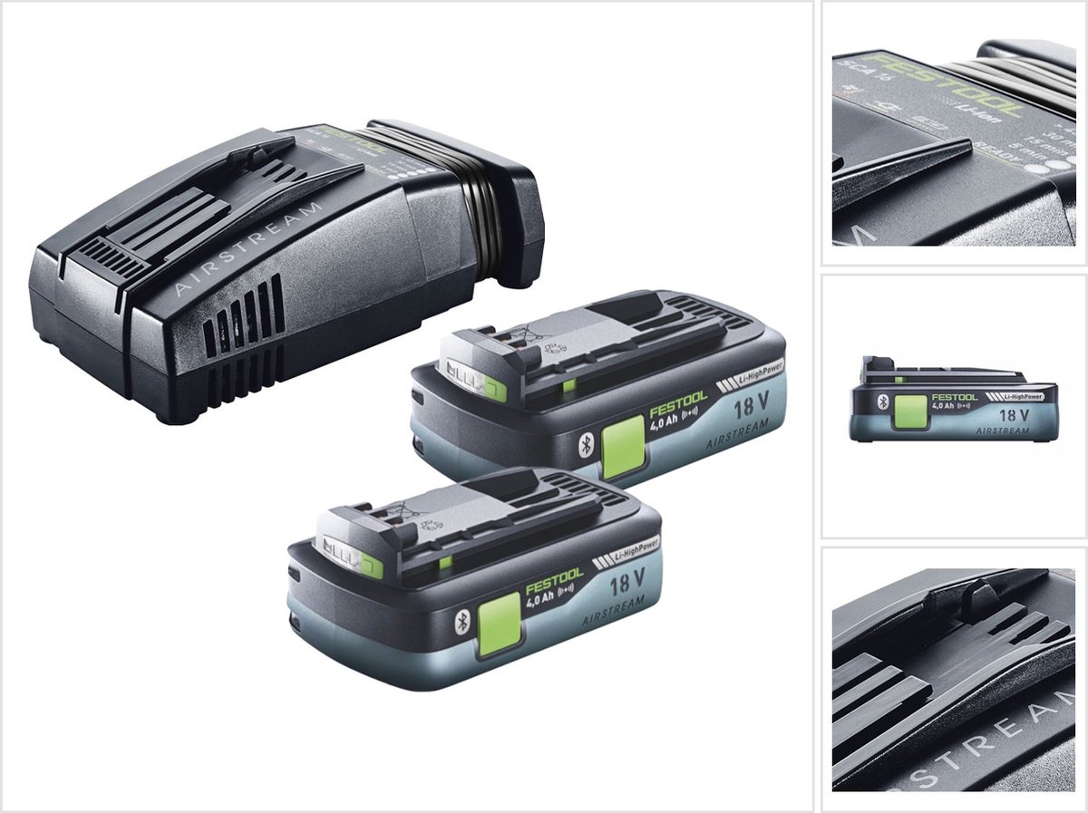 Festool energieset 2x BP 18 Li 4 0 Ah HPC-ASI accupack 18 V 4 0 Ah HighPower ( 2x 205034 ) + SCA 16 snellader 10 8 V 18 V ( 576953 )