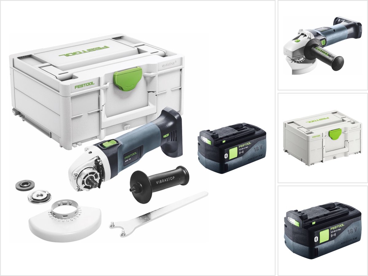 Festool AGC 18-125 EB-Basic accu haakse slijper 18 V 125 mm borstelloos + 1x accu 5.0 Ah + Systainer zonder oplader