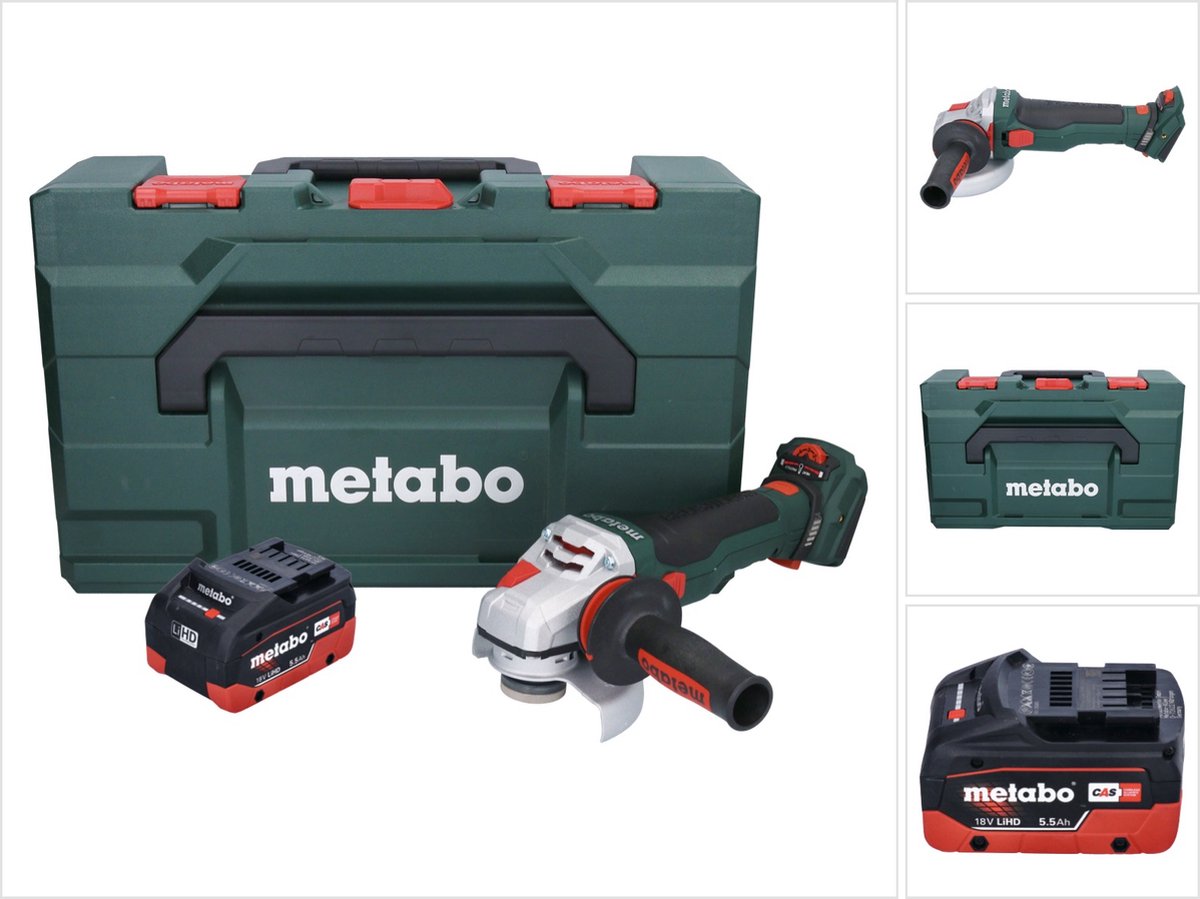 Metabo WVB 18 LTX BL 15-125 Quick accu haakse slijper 18 V 125 mm borstelloos + 1x oplaadbare accu 5,5 Ah + metaBOX - zonder lader