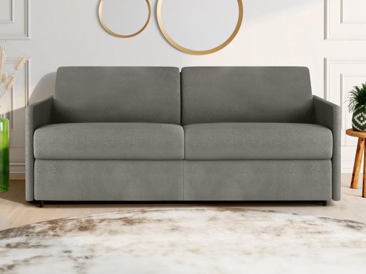Vente-unique Vierzitsslaapbank express van stof CALIFE - Licht grijs - Slaapoppervlak 160 cm - Matras met vormgeheugen 22 cm Lichtgrijs