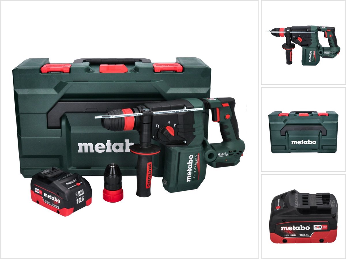 Metabo KH 18 LTX BL 28 Q accu-boorhamer 18 V 3 J SDS plus Brushless + 1x accu 10,0 Ah + metaBOX - zonder oplader