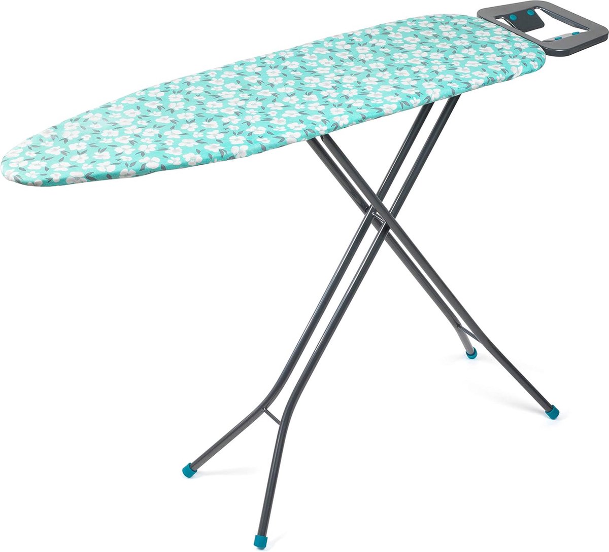 hoogte verstelbare strijktafel, strijkplank met bloemmotief met vaste strijkijzersteun, strijktafel, groot strijkoppervlak van 110 x 33cm, opklapbare strijktafel voor stoomstrijkijzer