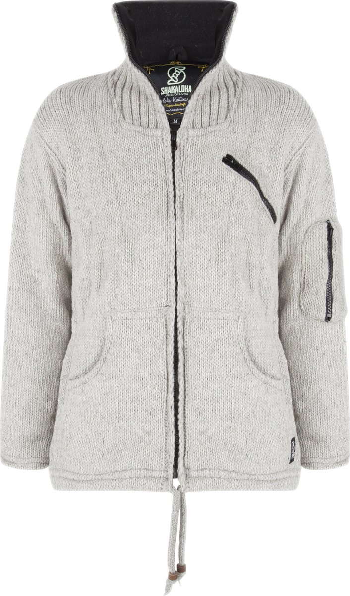 Gebreid Wollen Heren/Uni Vest van Schapenwol met Polyester Fleece voering en hoge kraag SHAKALOHA M Crush Collar Antraciet