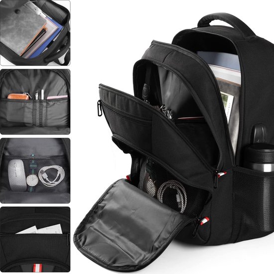 FANDARE Laptoprugzak voor heren, schoolrugzak met USB-oplaadpoort, zakelijke rugzak, werk, schooltas, voor werk, reizen, wandelen, casual, college, dagrugzak, dagrugzak, universiteit, blauw, Large