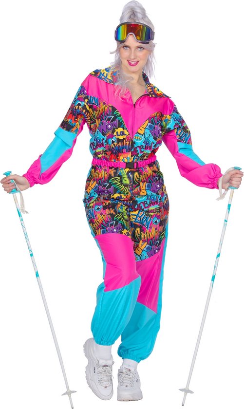 Wilbers & Wilbers - Jaren 80 & 90 Kostuum - Super Retro Urban Skipak Jaren 80 - Vrouw - Roze, Blauw - XXL - Carnavalskleding - Verkleedkleding