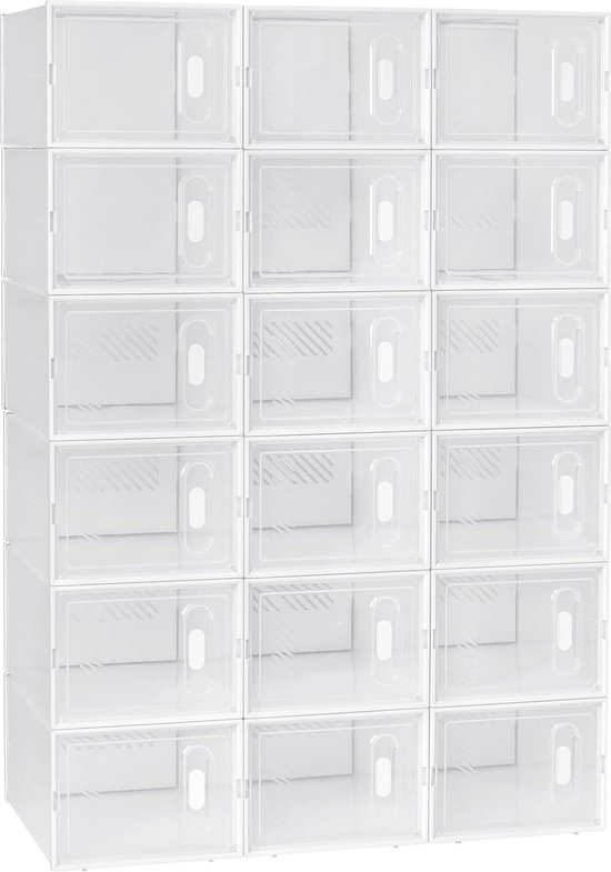 HOMCOM 18-delige Schoenenrek, Stapelbare Schoenendozen Voor Schoenen Tot Maat 45 Magnetische Deuren Kunststof 28 X~1tddvdvupno00