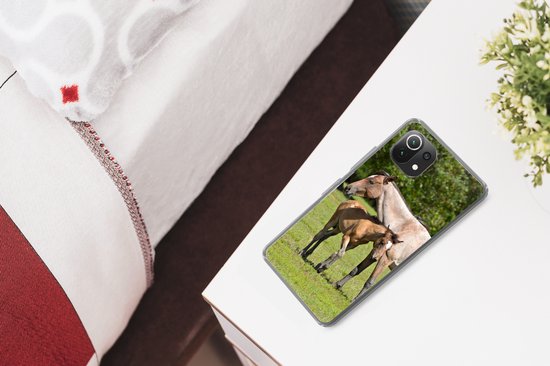 Coque de téléphone compatible avec Xiaomi 11T - Paarden - Herbe - Ombre - Coque en Siliconen