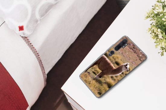 Telefoonhoesje Geschikt voor Xiaomi Mi Note 10 hoesje - Alpaca - Bruin - Natuur - Siliconen Telefoonhoesje Telefoonhoesje