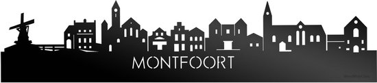 Skyline Montfoort Zwart Brillant - 80 cm - Décoration de la maison - Décoration murale - Plus de villes disponibles - Idée de salon - City Art - City art - Cadeau pour lui - Cadeau pour elle - Anniversaire - Mariage - WoodWideCities