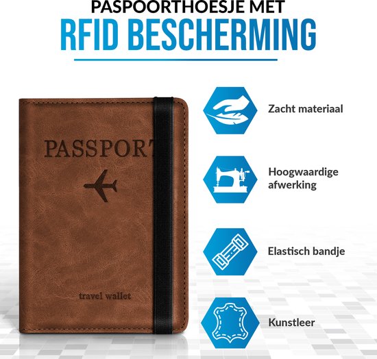 Étui à passeport - Porte-passeport - Couverture de passeport - RFID - Simili cuir - Marron