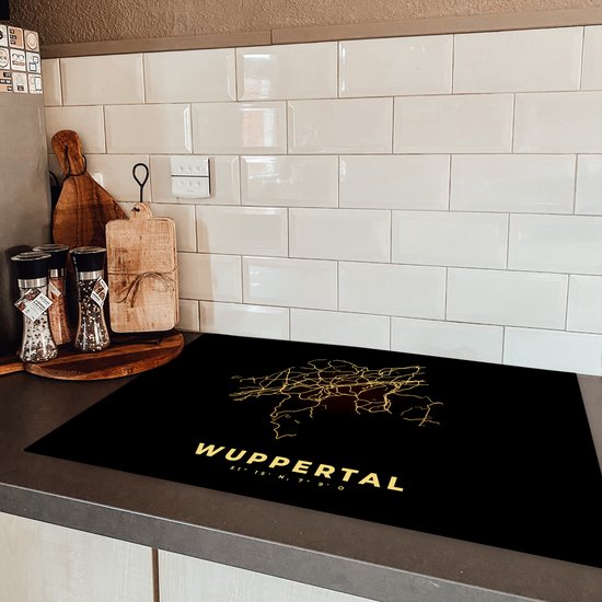 KitchenYeah® Inductie beschermer 80.2x52.2 cm - Stadskaart - Kaart - Goud - Wuppertal - Plattegrond - Kookplaataccessoires - Afdekplaat voor kookplaat - Inductiebeschermer - Inductiemat - Inductieplaat mat