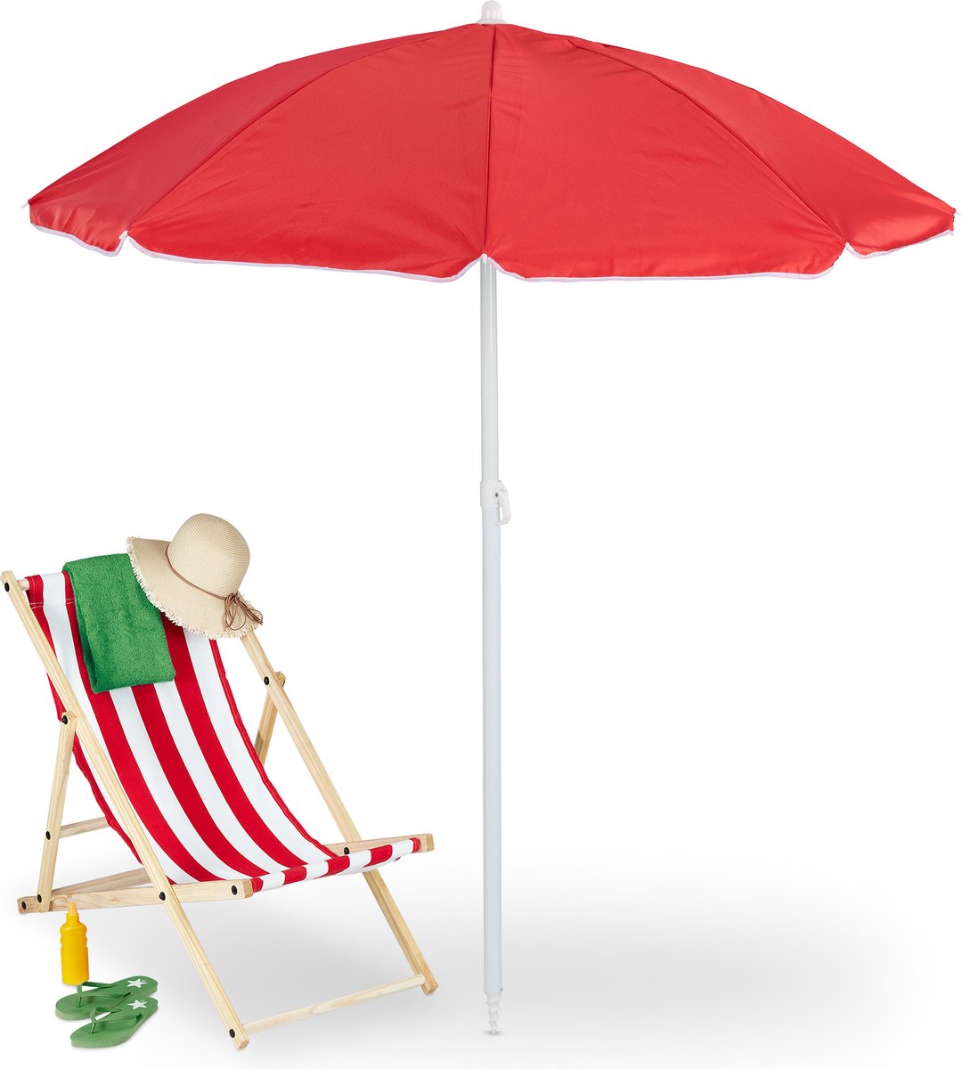 Relaxdays Parasol 160 cm opvouwbare strandparasol tuinparasol met draagtas spies