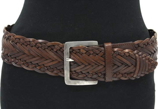 Thimbly Belts Dames afhangceintuur bruin vlecht - dames riem - 6 cm breed - Bruin - Echt Leer - Taille: 85cm - Totale lengte riem: 100cm