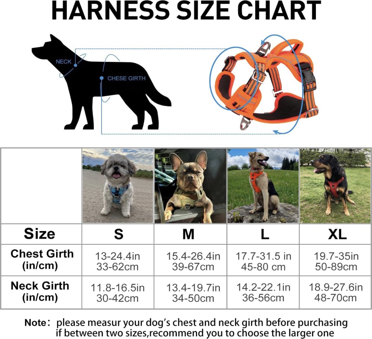 Hondenharnas Geen trek voor grote middelgrote honden, verstelbaar reflecterend harnas hondenharnas ontsnappingsbestendig lichtgewicht ademend huisdier vest harnas middelgrote grote hond voor wandelen training oranje L