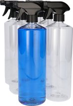 6x 1000 ml Ronde fles PET transparant met Spraypomp zwart - Set van 6 Stuks