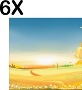 BWK Textiele Placemat - Getekend - Rustgevend Herfst Landschap - Set van 6 Placemats - 40x40 cm - Polyester Stof - Afneembaar