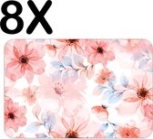 BWK Flexibele Placemat - Roze Bloemen in Bloei - Getekend - Set van 8 Placemats - 45x30 cm - PVC Doek - Afneembaar