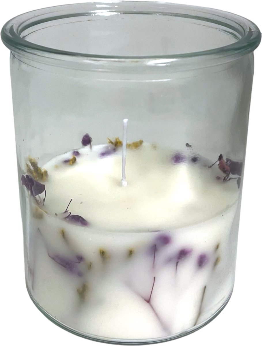 Home Society Kaars in Glas - Provence - Met Droogbloemen - 12x10x10cm Wit